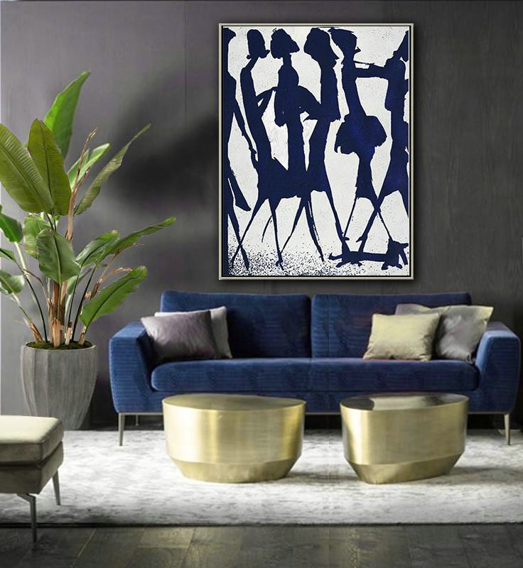 Original Extra Large Wall Art,Buy Hand Painted Navy Blue Abstract Painting Online,Huge Canvas Art On Canvas #V7W5